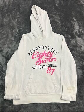 Aeropostale White Hoodie with Pink & Black Graphic